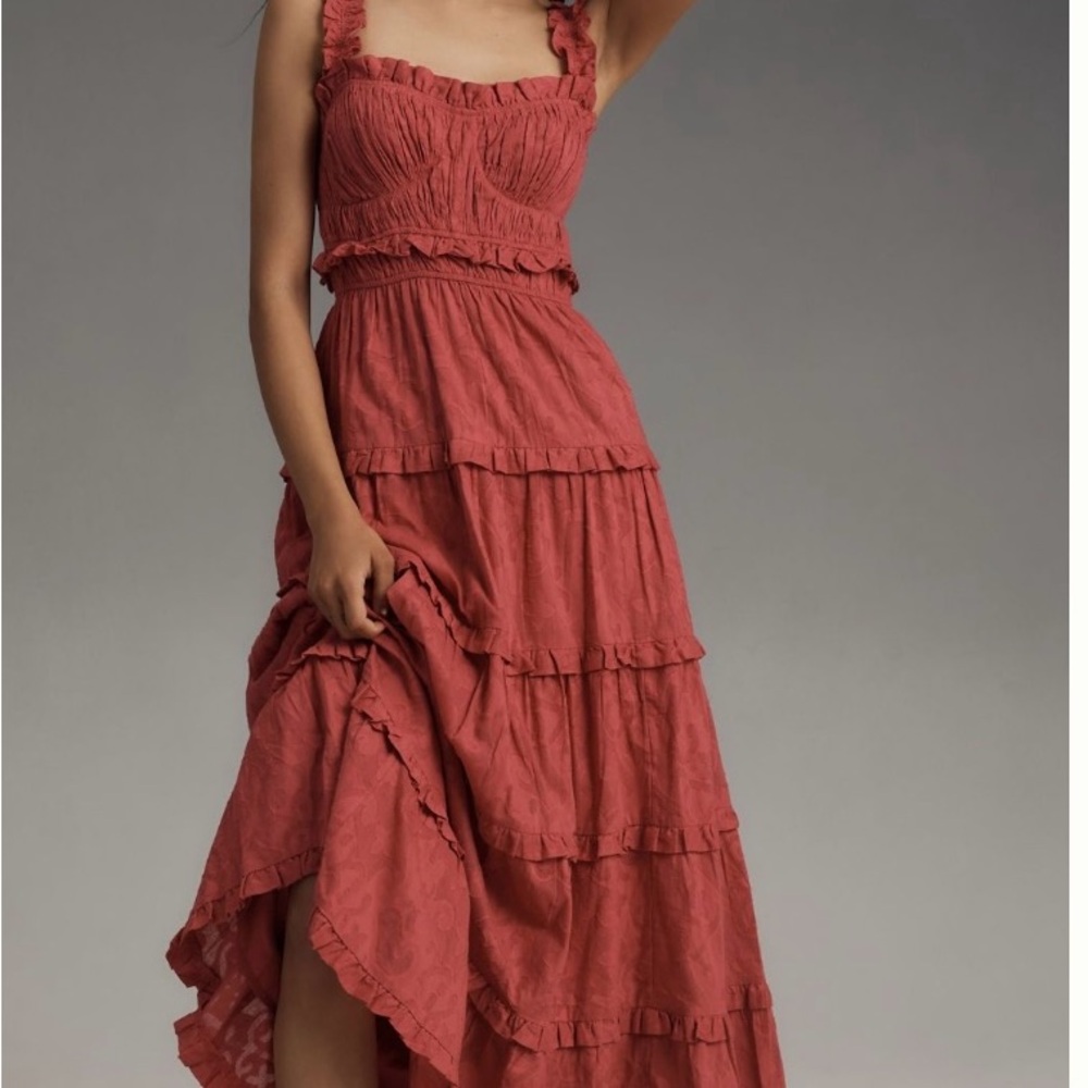Red Asymmetrical Ruffled Sundress for Wedding Guest